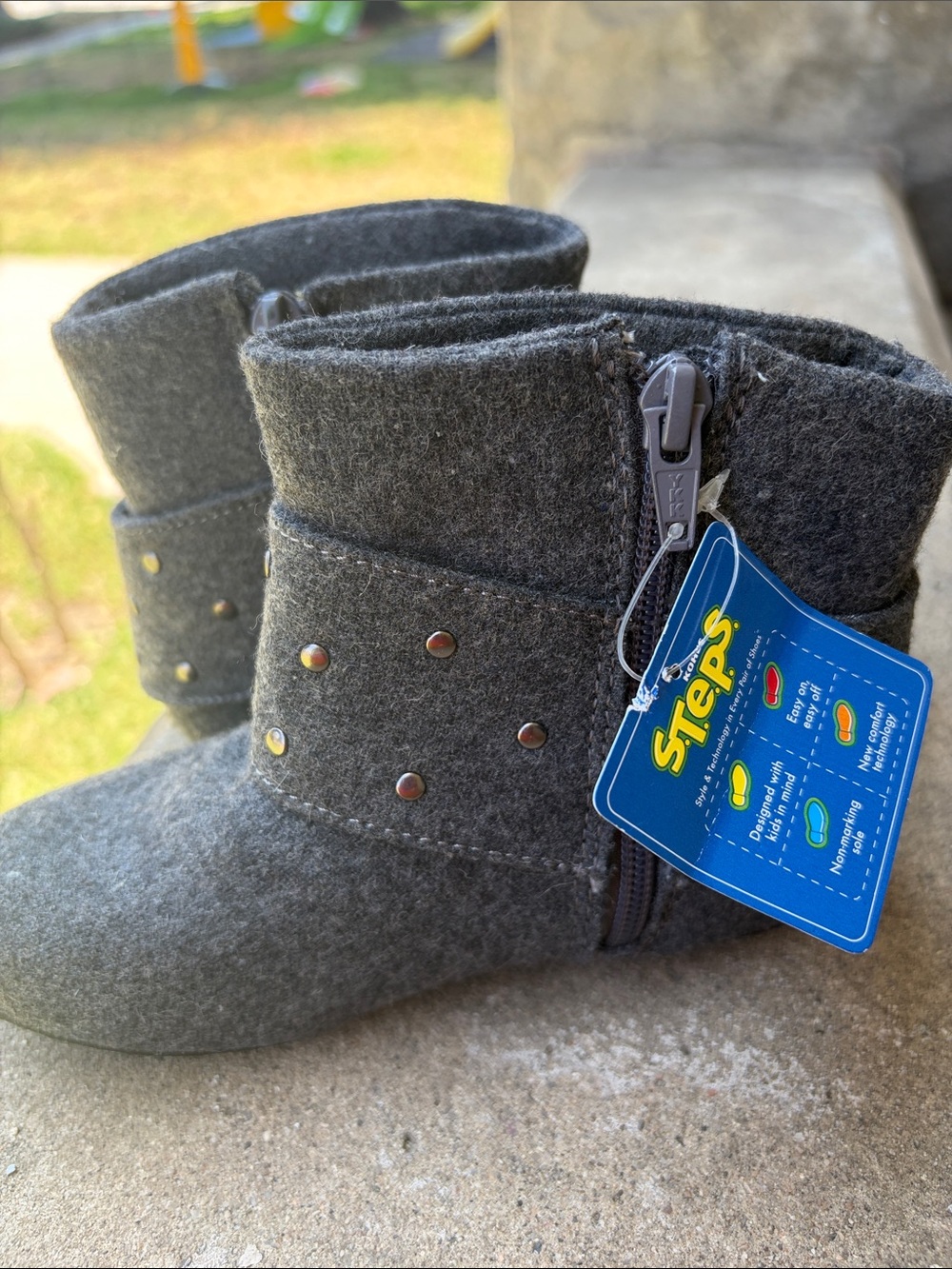 Sonoma Gray Wool-Blend Like Girls' Ankle Boots with Buckle - Picture 5 of 7